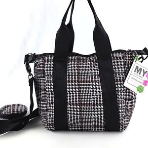 NWT MyTagalongs Women's Harper Tweed Mini Crossbody Tote Bag Black Brown